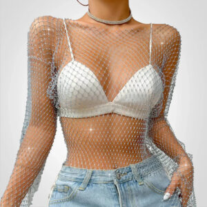 Annalise - Crop top transparent avec strass