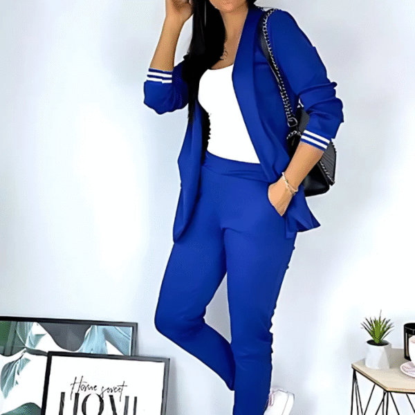 Donna - Ensemble blazer rayé et pantalon à cordon pour femme – Image 2
