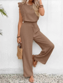 Cecile - Ensemble élégant avec haut sans manches à dentelle et pantalon ample à cordon