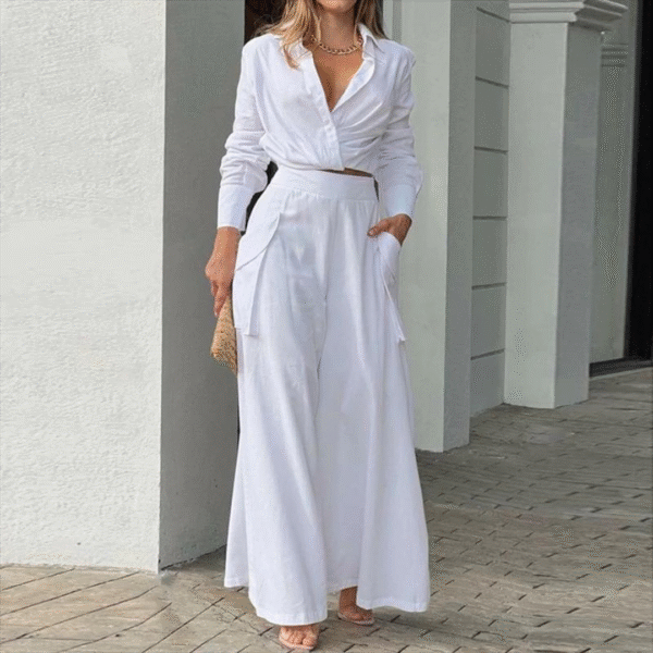 Althea - Ensemble élégant avec crop top à manches longues et pantalon large – Image 4