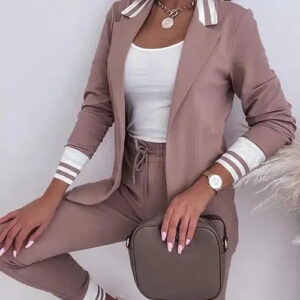 Donna - Ensemble blazer rayé et pantalon à cordon pour femme