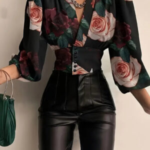 Olivette - Top à décolleté profond et motif fleuri