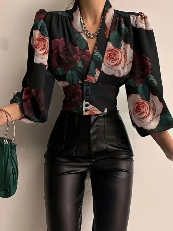 Olivette - Top à décolleté profond et motif fleuri