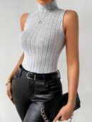 Louvica - Haut col roulé côtelé sans manches pour femme