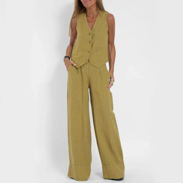 Hilda - Ensemble élégant de pantalon à jambe large en coton et lin – Image 2