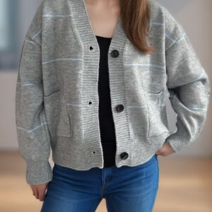 Aubrey - Cardigan rayé décontracté à manches longues, col en V et boutons