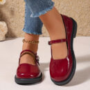 Mary Jane - Chaussures à enfiler en cuir à bout rond pour femmes