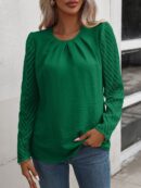 Annalise - Blouse élégante à manches longues évasées et col rond froncé