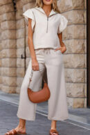 Kendra - Ensemble élégant avec top zippé à volants texturés et pantalon large