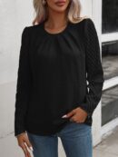 Annalise - Blouse élégante à manches longues évasées et col rond froncé