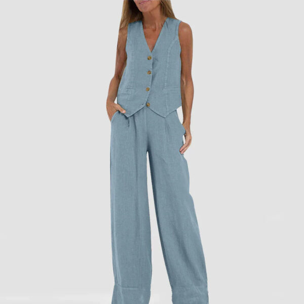 Hilda - Ensemble élégant de pantalon à jambe large en coton et lin – Image 3