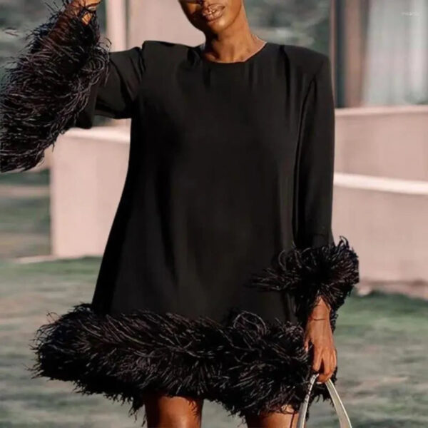 Phoebe - Robe à manches longues avec bordures en fausse fourrure – Image 2
