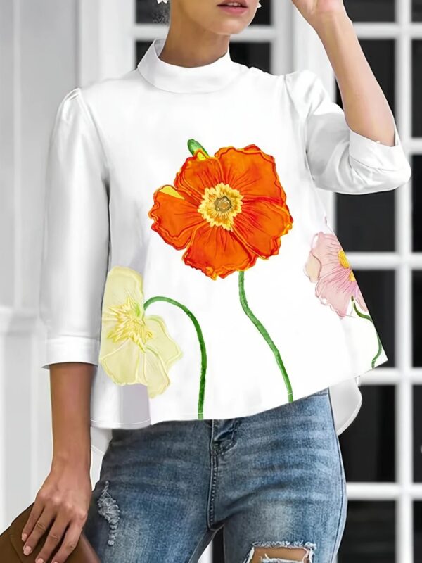 Danita - Blouse élégante à imprimé floral et encolure haute