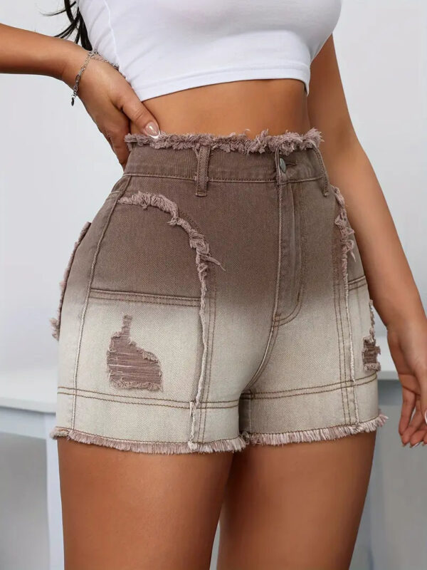 Luma - Short en jean taille haute effet vieilli ombré – Image 2