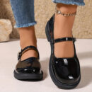 Mary Jane - Chaussures à enfiler en cuir à bout rond pour femmes