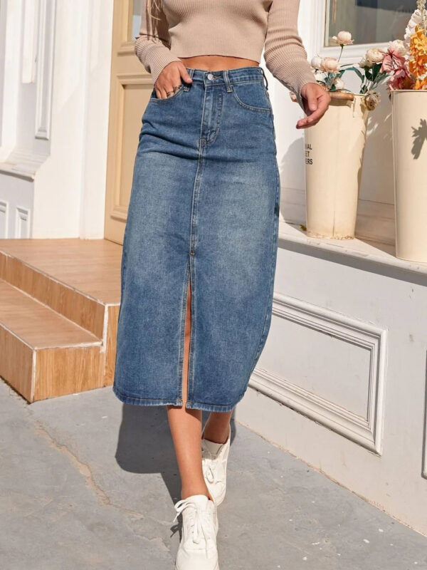 Calista - Jupe crayon en jean classique – Image 4