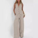 Hilda - Ensemble élégant de pantalon à jambe large en coton et lin
