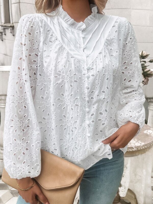Faye - Blouse élégante à manches longues avec col rond et volants – Image 3