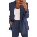 MiraSet - Ensemble tailleur femme avec blazer et pantalon de couleur unie