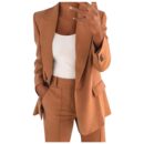 MiraSet - Ensemble tailleur femme avec blazer et pantalon de couleur unie