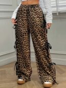 Ayana - Pantalon à jambes larges avec imprimé léopard et nœud sur le côté