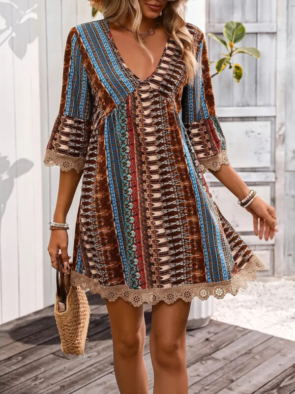 Erma - Robe élégante pour femme avec col en V et bordure en dentelle