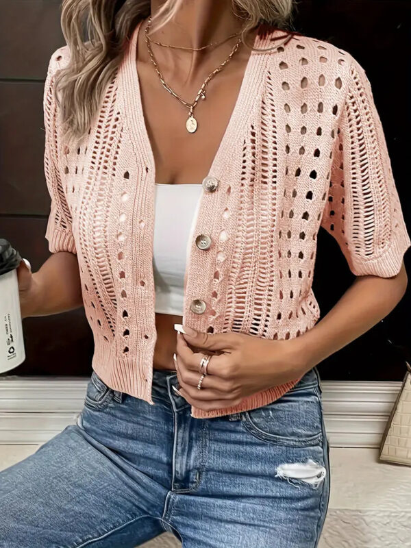Magdalena - Cardigan femme avec découpes et patte de boutonnage – Image 2