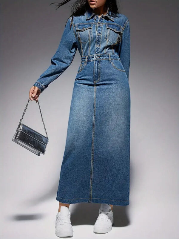 Lydia - Robe élégante à manches longues en jean pour femme – Image 4
