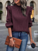 Thalia - Blouse élégante à manches longues, col montant et volants aux épaules