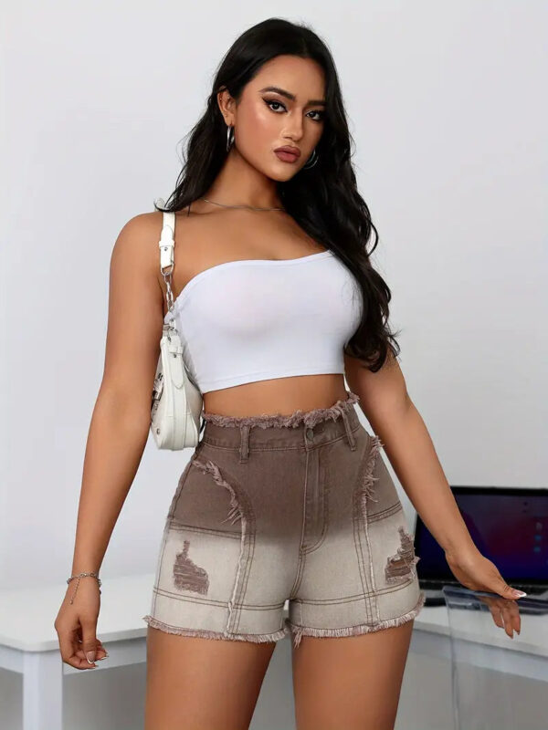 Luma - Short en jean taille haute effet vieilli ombré – Image 5