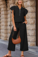 Kendra - Ensemble élégant avec top zippé à volants texturés et pantalon large