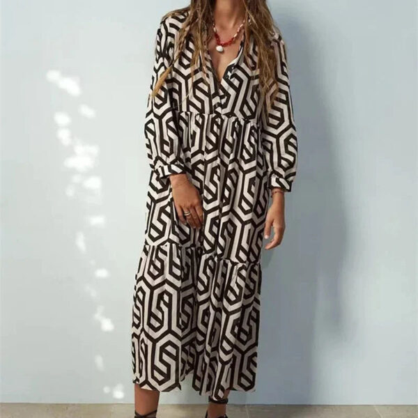 Zelma - Robe longue à manches longues et imprimé géométrique pour femme