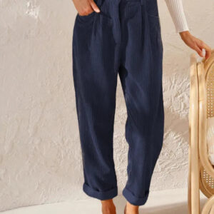 Parthena - Pantalon droit en velours côtelé à taille haute