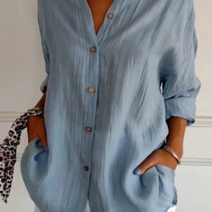 Virginia - Chemise ample à manches longues et col en V pour femme