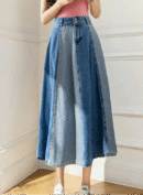 Rosalind - Jupe longue en jean patchwork pour femme