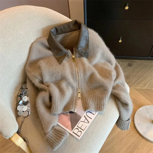 Ada - Veste zippée en maille avec col en cuir – Image 4