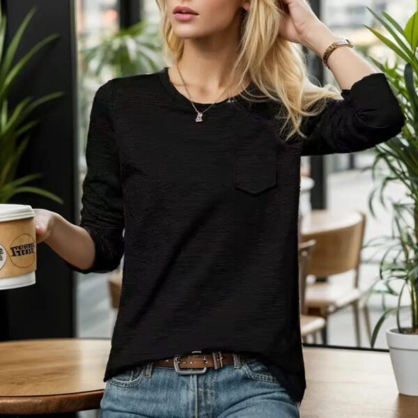 Sophronia - Chemise en coton à manches longues et col rond à la mode – Image 5