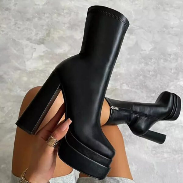 Martha - Bottes en cuir imperméables à bout carré – Image 4