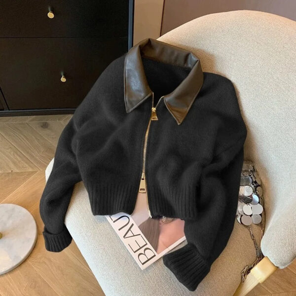 Ada - Veste zippée en maille avec col en cuir – Image 3