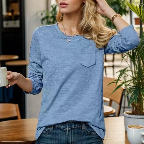 Sophronia - Chemise en coton à manches longues et col rond à la mode – Image 4