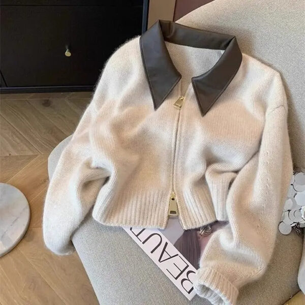 Ada - Veste zippée en maille avec col en cuir – Image 2
