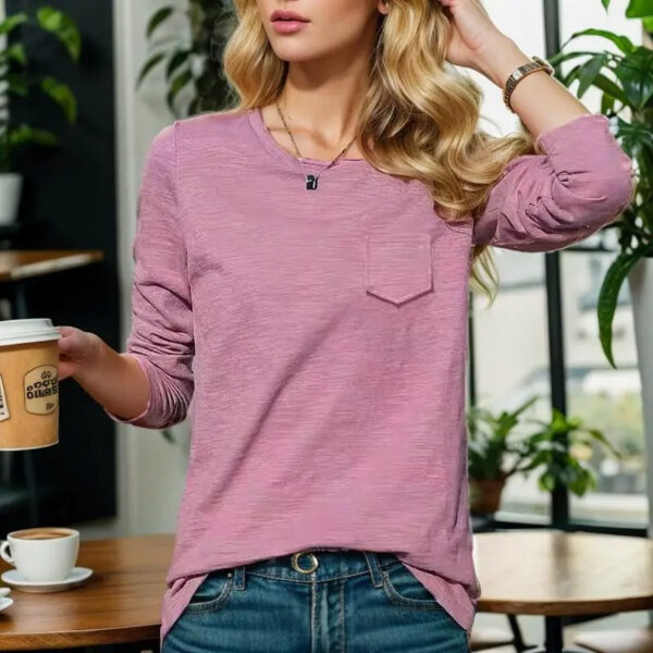 Sophronia - Chemise en coton à manches longues et col rond à la mode – Image 2