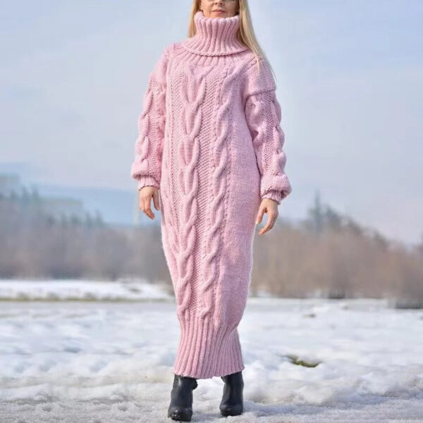 Fiona - Robe à manches longues à col roulé en maille torsadée – Image 2