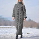 Fiona - Robe à manches longues à col roulé en maille torsadée